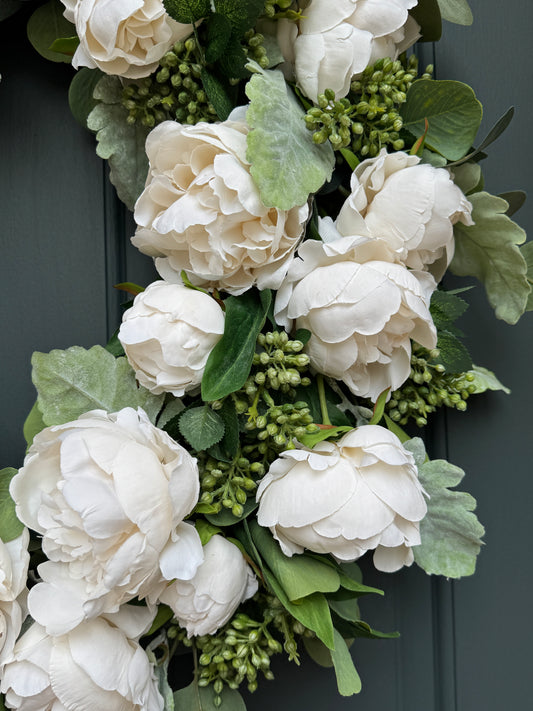 White Peony & Eucalyptus Wreath