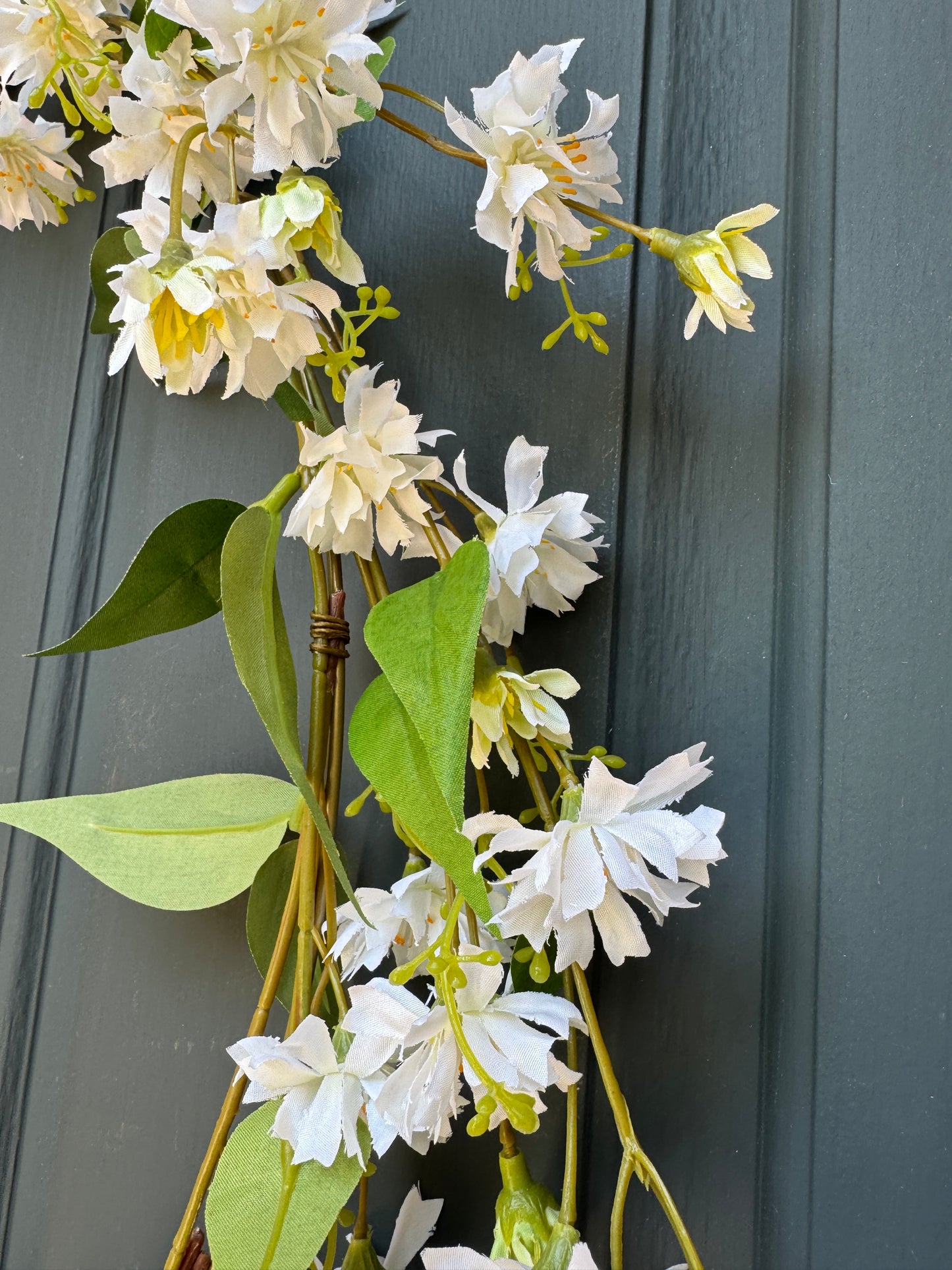 Modern White Floral Spring Hoop Wreath