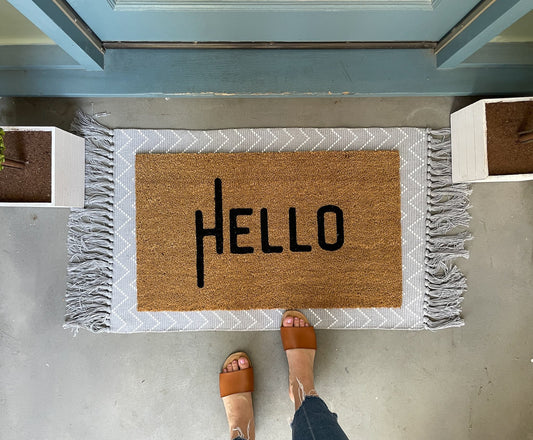 Grey and White Geometric Accent Rug