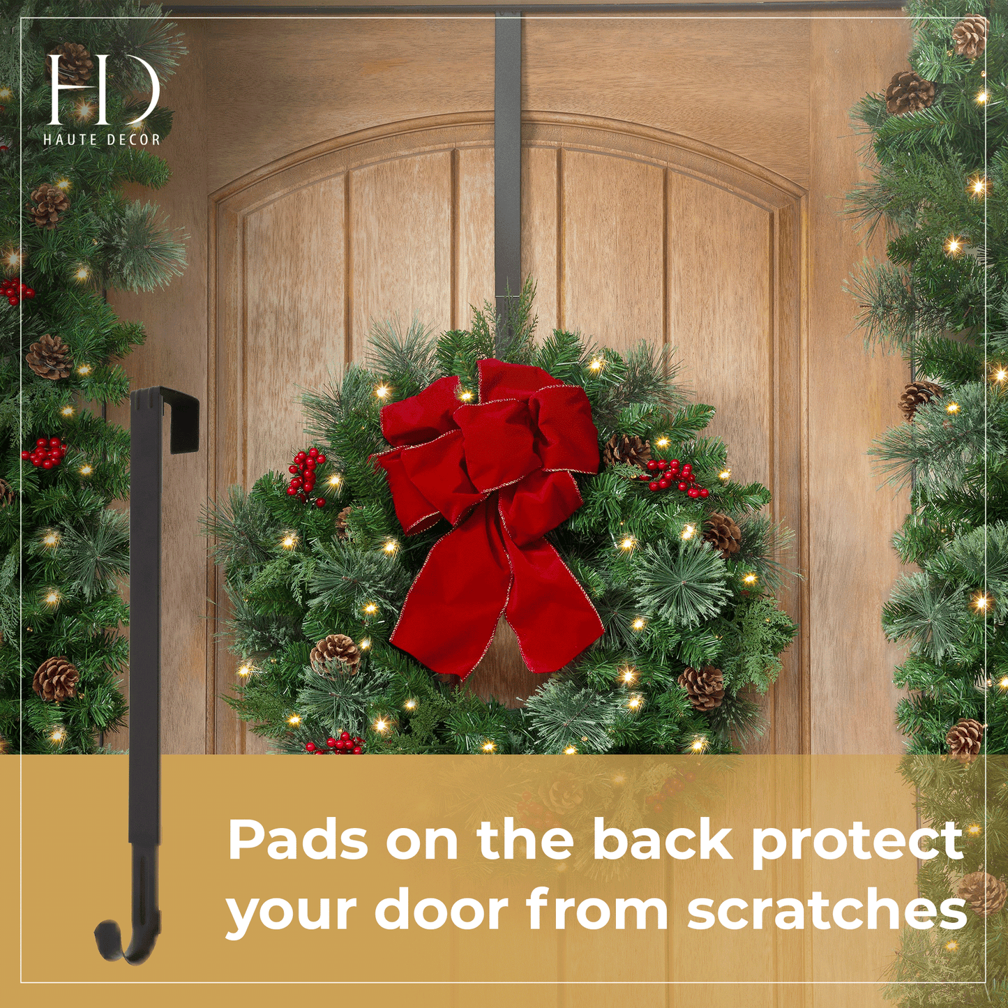 Adjustable Matte Black Metal Wreath Hanger – Modern Front Door Hook