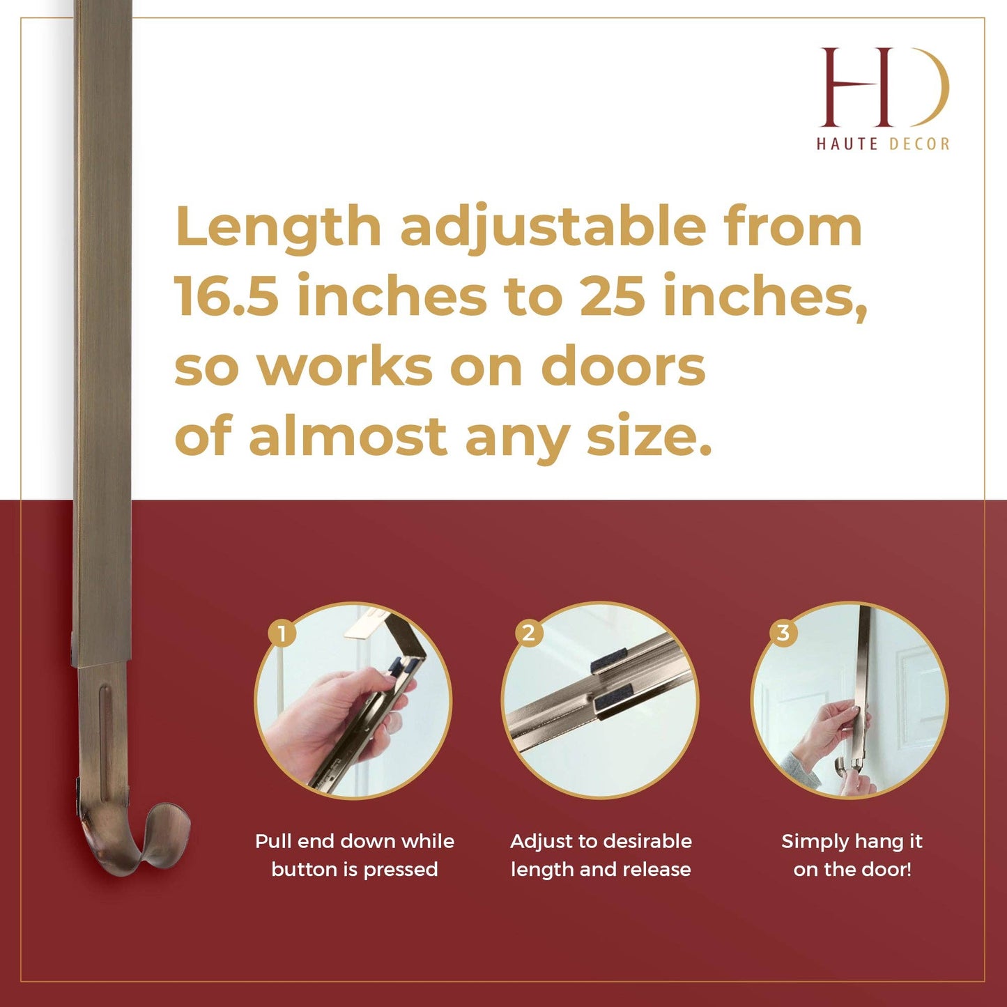 Adjustable Antique Brass Metal Wreath Hanger