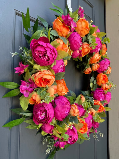 Summer Pink & Orange Peony Wreath
