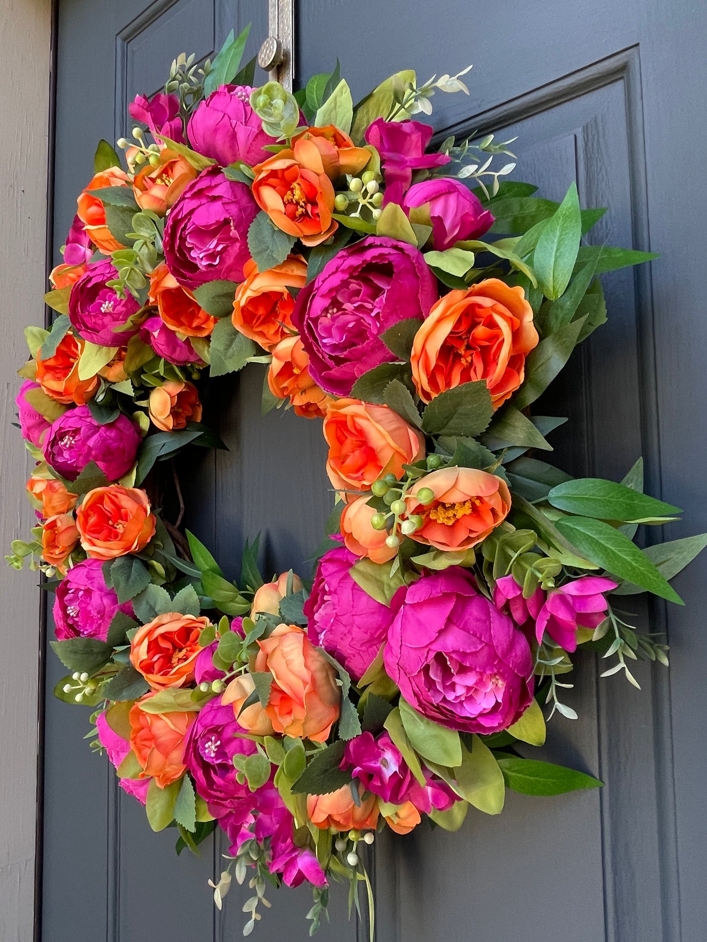 Spring Pink & Orange Peony Wreath