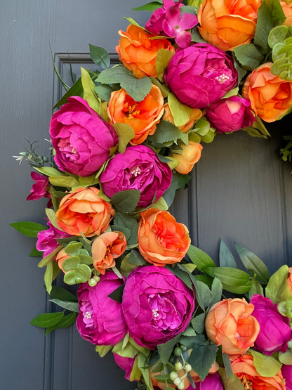 Summer Pink & Orange Peony Wreath