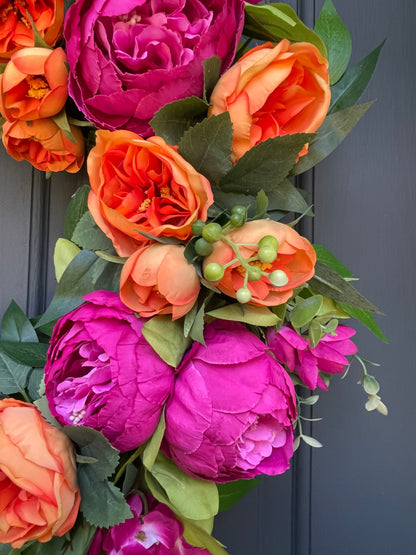 Summer Pink & Orange Peony Wreath