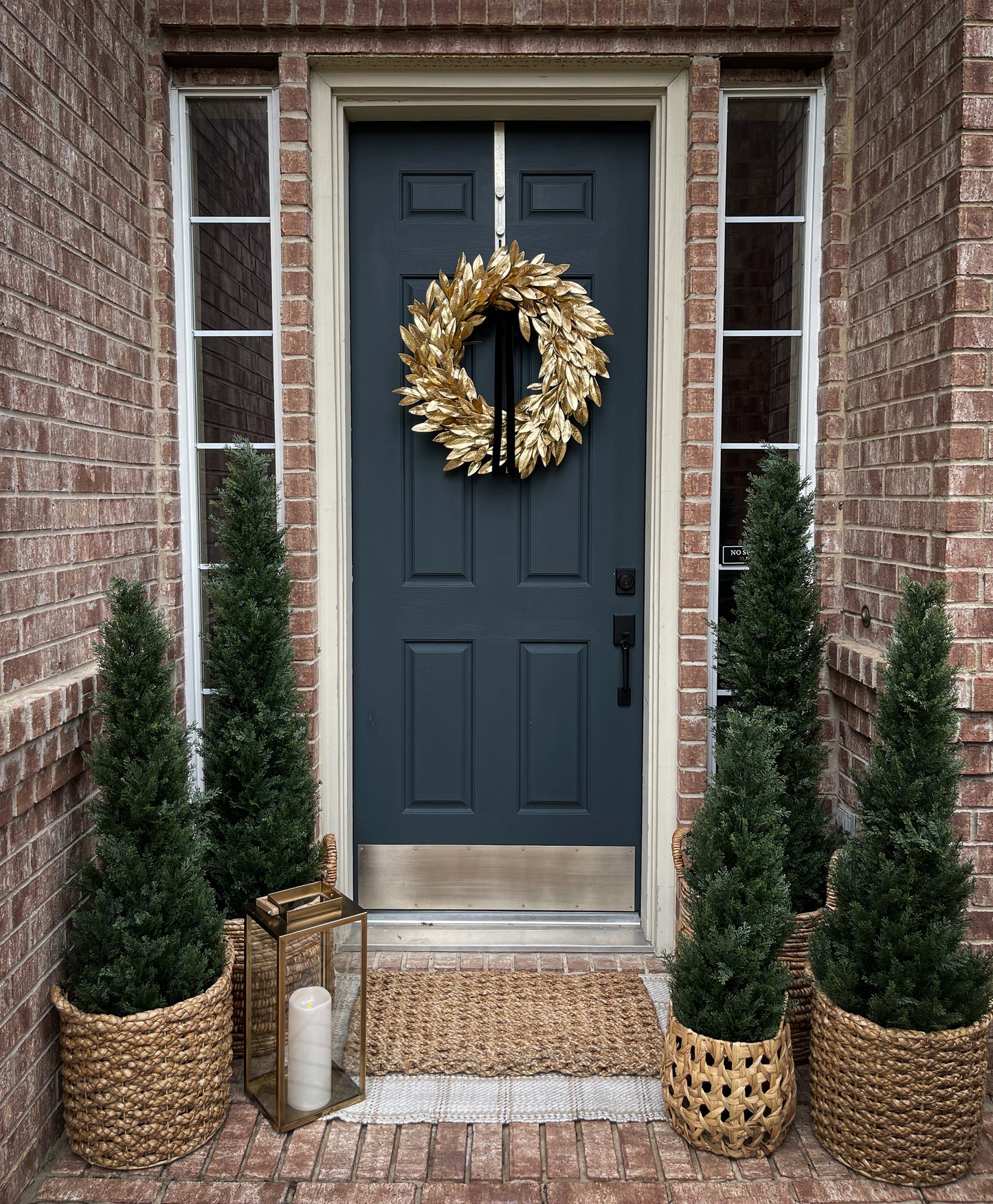 Gold Bay Leaf Christmas Wreath with Black Velvet Bow