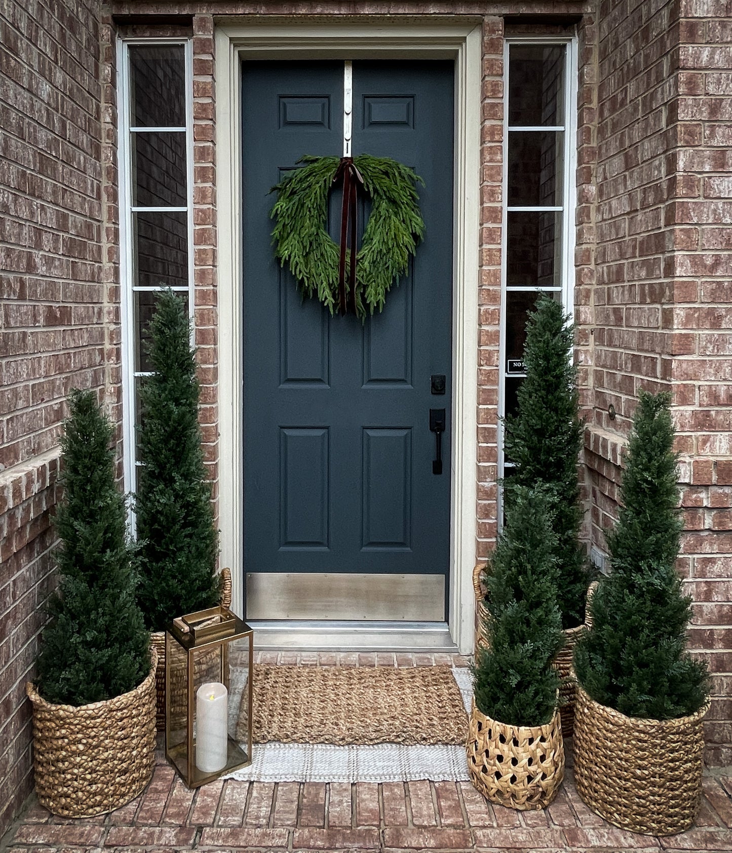 Faux Norfolk Pine Wreath with Dark Brown Velvet Bow