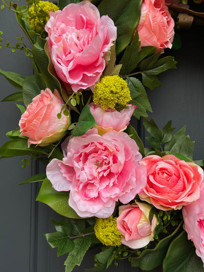 Rose, Peony, and Magnolia Leaf Wreath