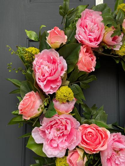 Rose, Peony, and Magnolia Leaf Wreath