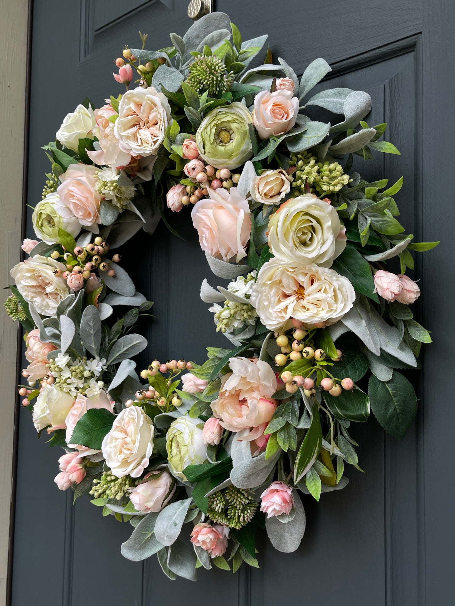 Spring Peony Wreath | Light Pink and Cream Peony, Rose, and Lilac Easter Door Hanger
