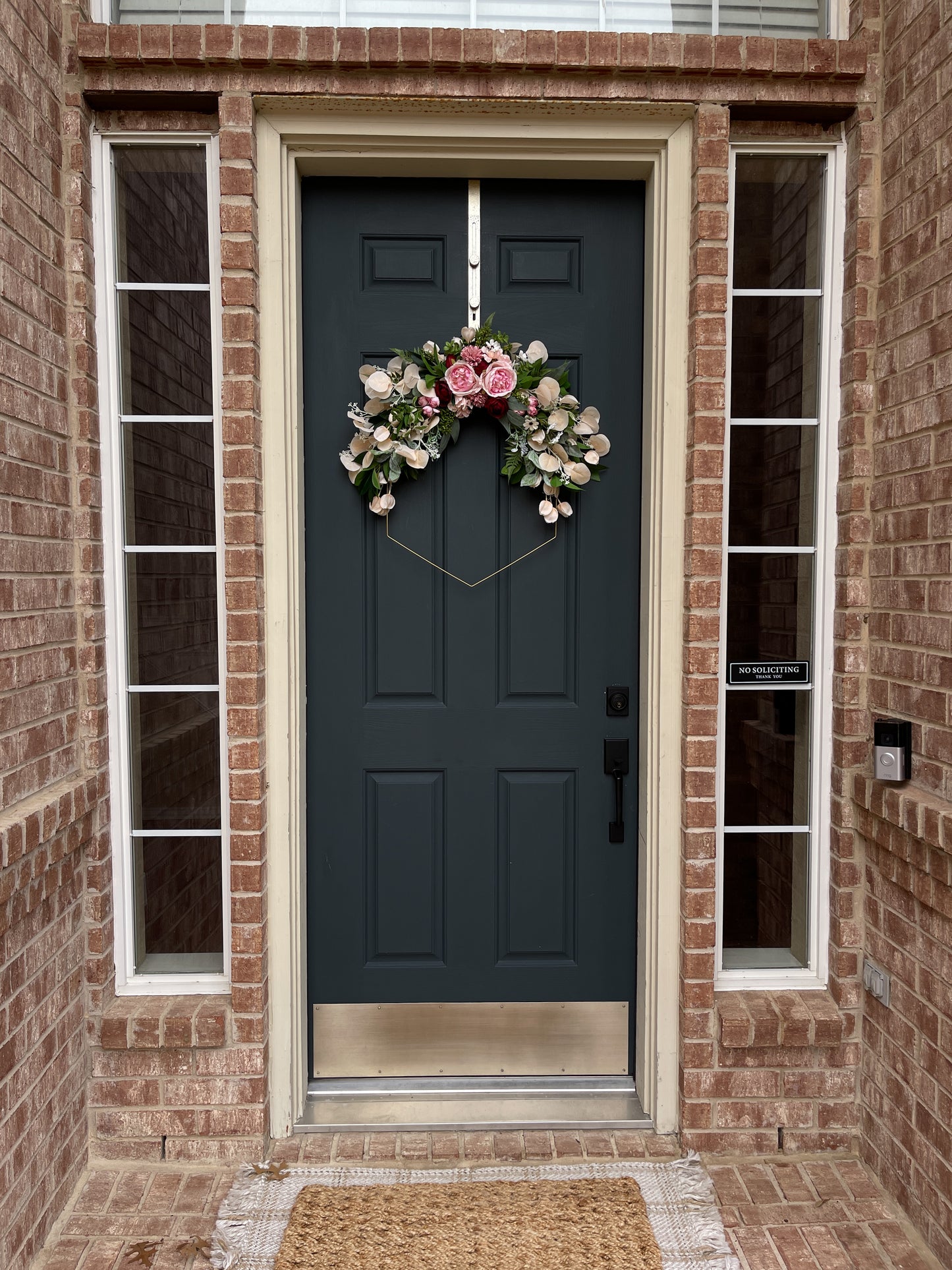 Modern Spring Hexagon Wreath | Pink Rose and Peony Front Door Decor | Easter Door Hanger