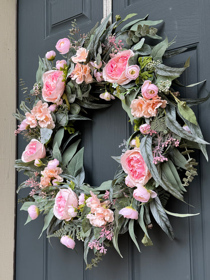 Pink Peony & Eucalyptus Wreath