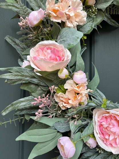 Pink Peony & Eucalyptus Wreath