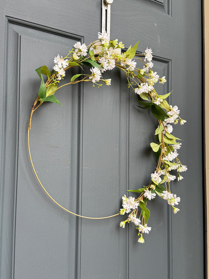 Modern White Floral Hoop Wreath