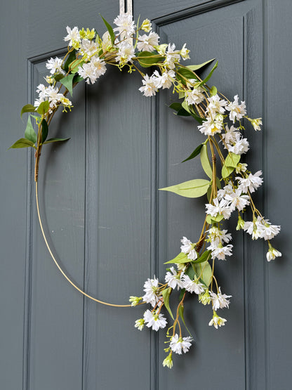 Modern White Floral Hoop Wreath