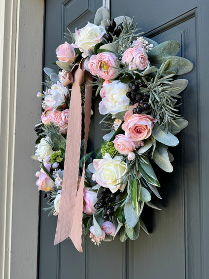 Pink Peony, Rose & Ranunculus Wreath