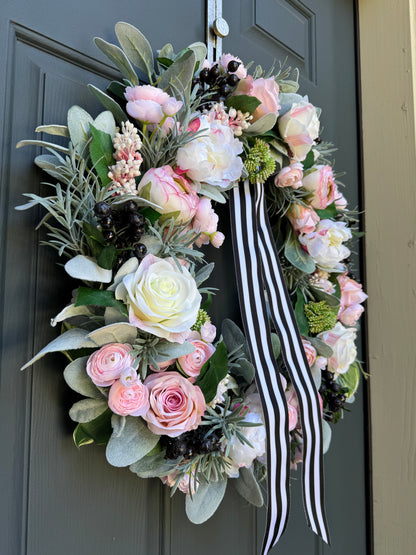 Pink Peony & Rose Wreath