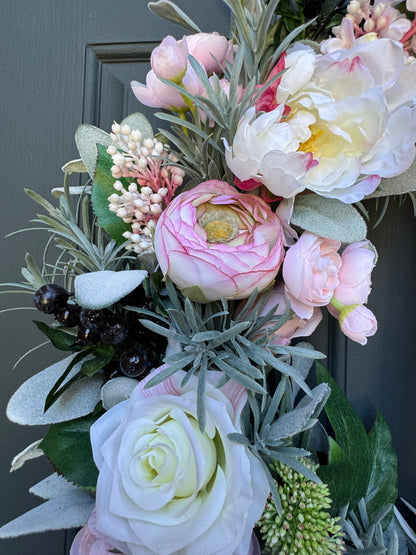 Pink Peony & Rose Wreath