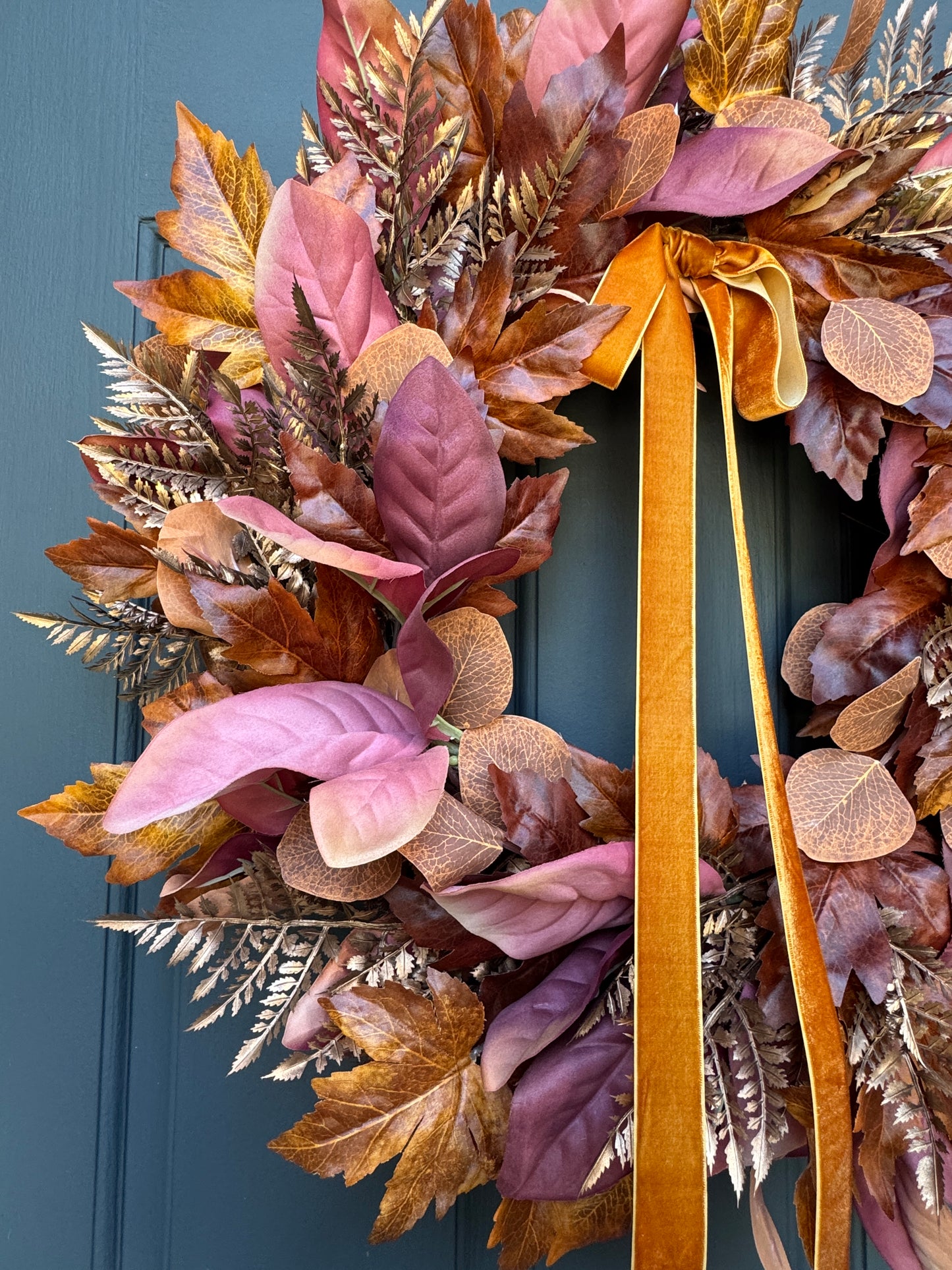 Rust and Copper Fall Wreath with Velvet Bow