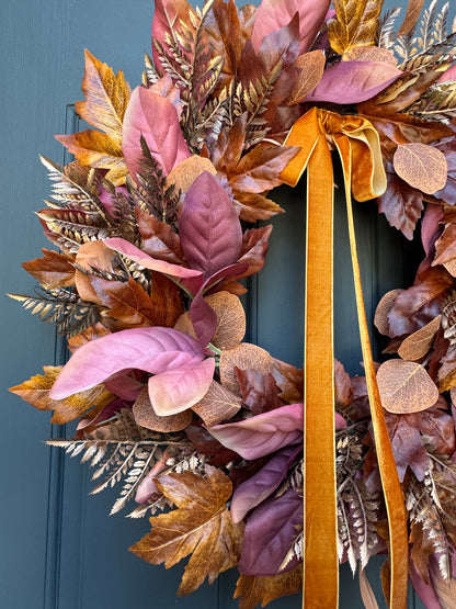 Rust and Copper Fall Wreath with Velvet Bow