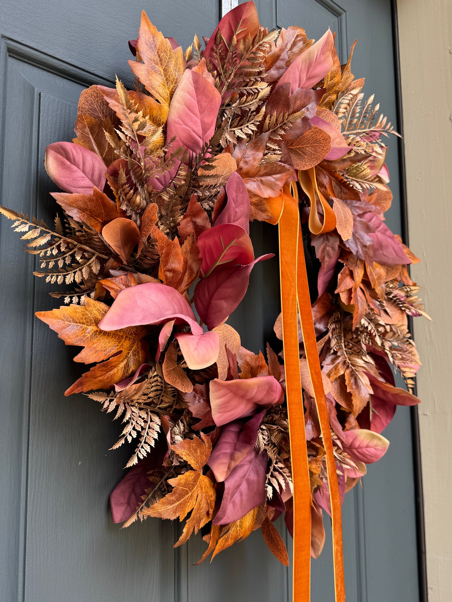 Rust and Copper Fall Wreath with Velvet Bow