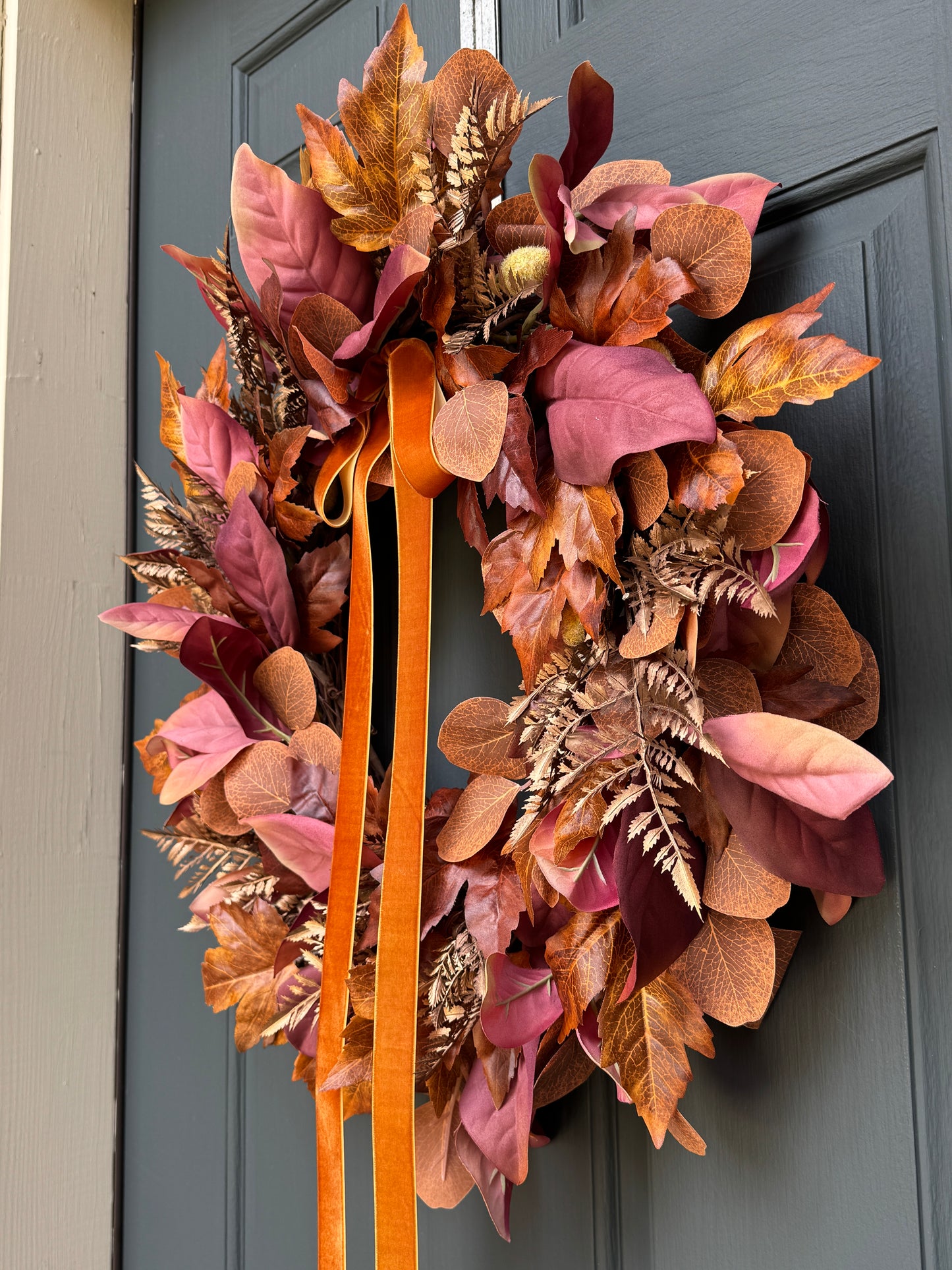 Rust and Copper Fall Wreath with Velvet Bow