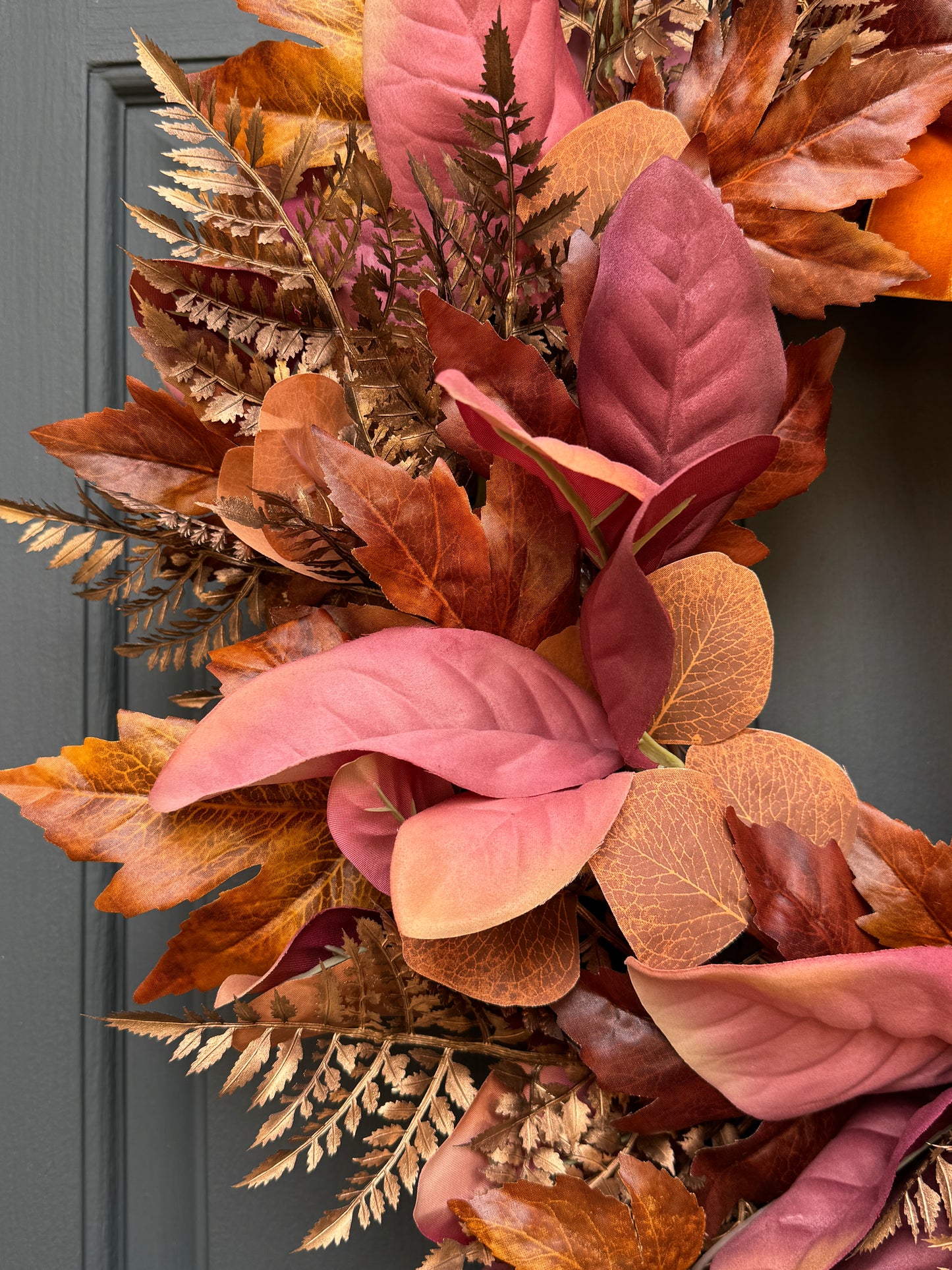 Rust and Copper Fall Wreath with Velvet Bow