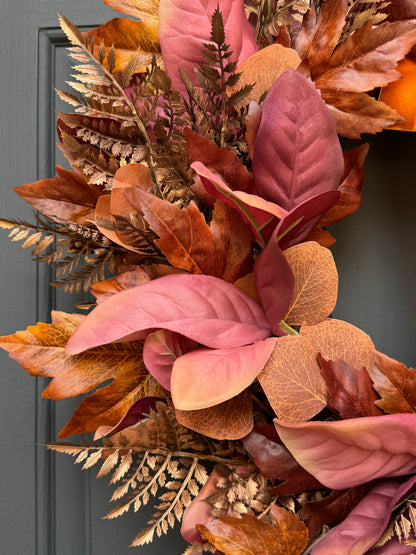 Rust and Copper Fall Wreath with Velvet Bow