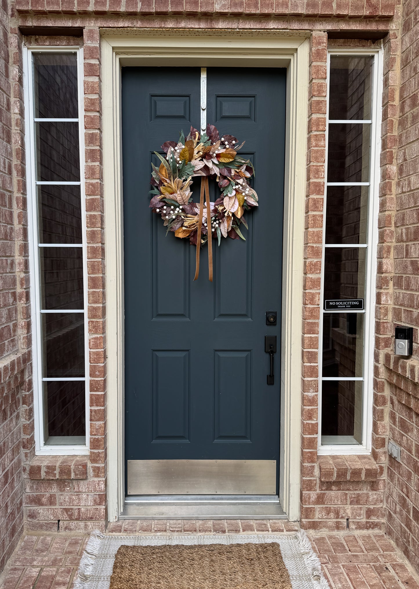Neutral Fall Wreath with Berries & Gold Velvet Ribbon
