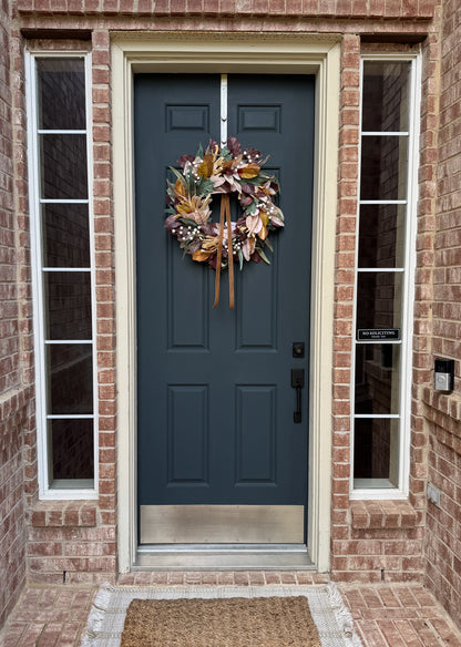 Neutral Fall Wreath with Berries & Gold Velvet Ribbon