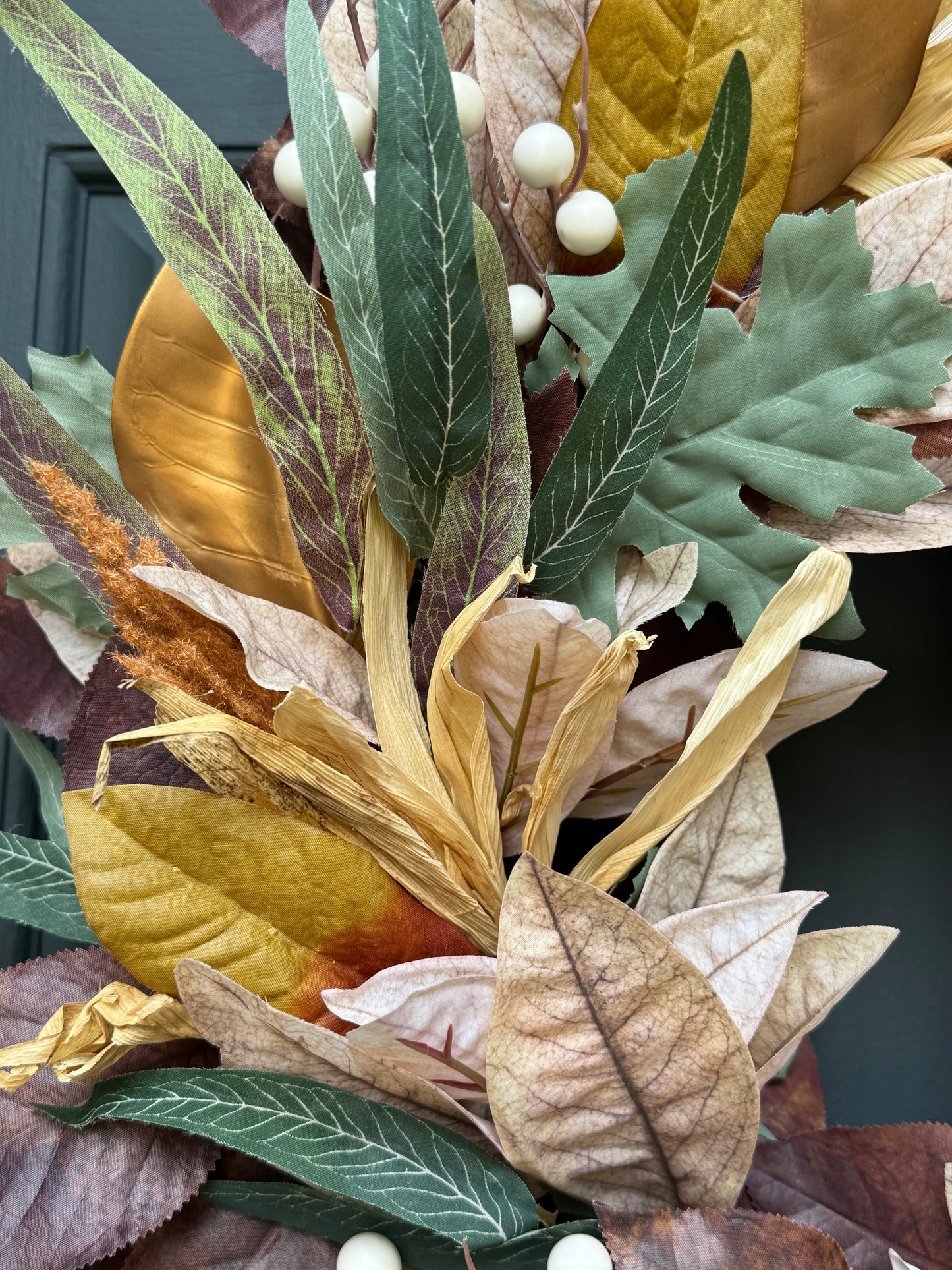 Neutral Fall Wreath with Berries & Gold Velvet Ribbon