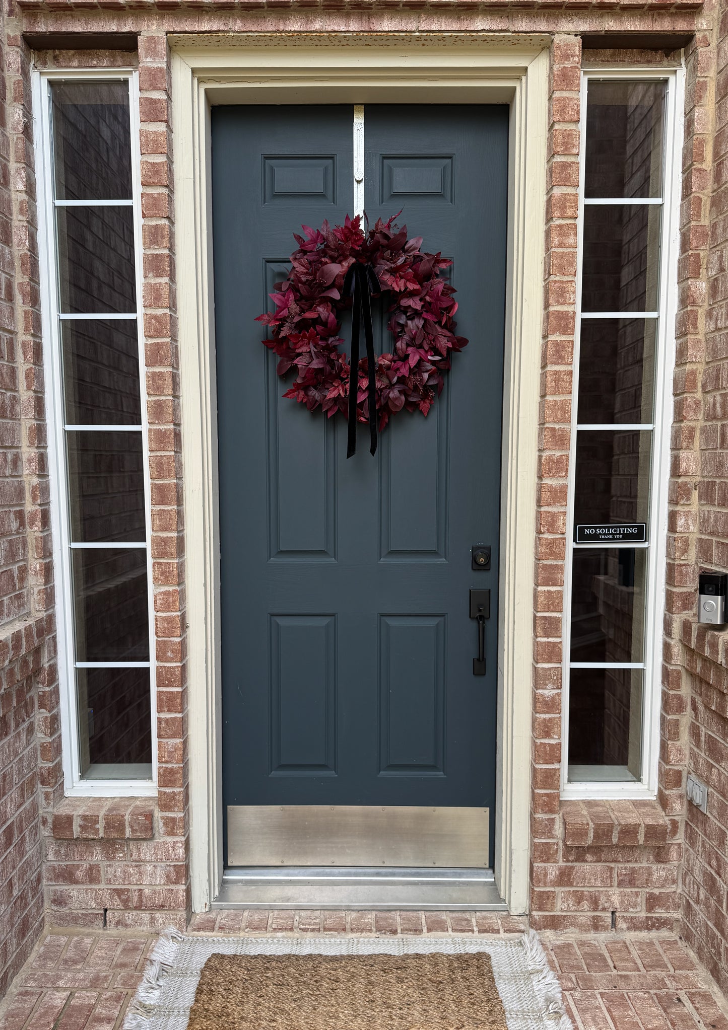 Moody Burgundy Fall & Halloween Wreath with Black Velvet Bow