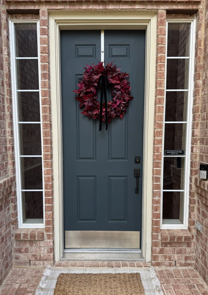 Moody Burgundy Fall & Halloween Wreath with Black Velvet Bow