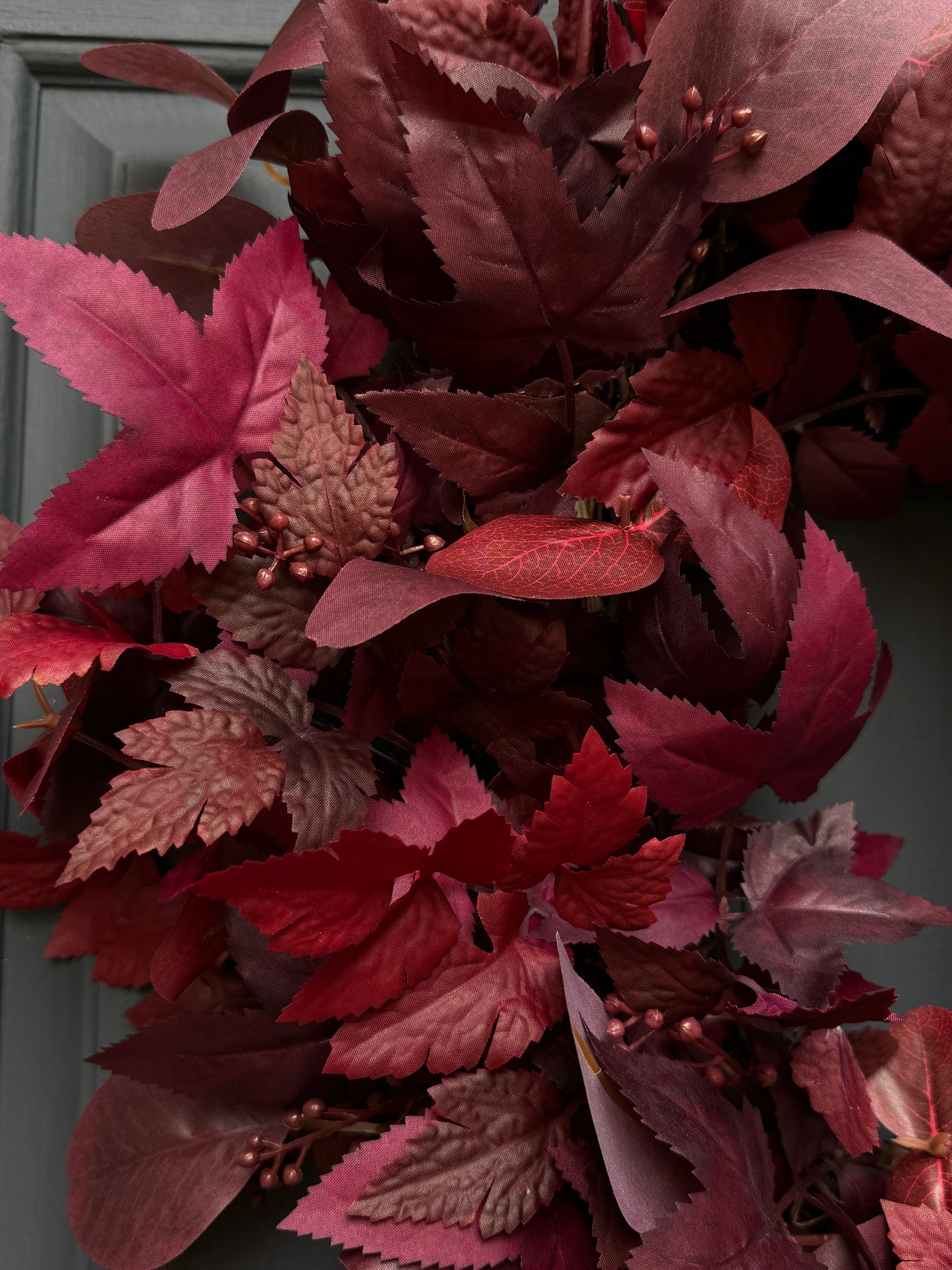 Moody Burgundy Fall & Halloween Wreath with Black Velvet Bow