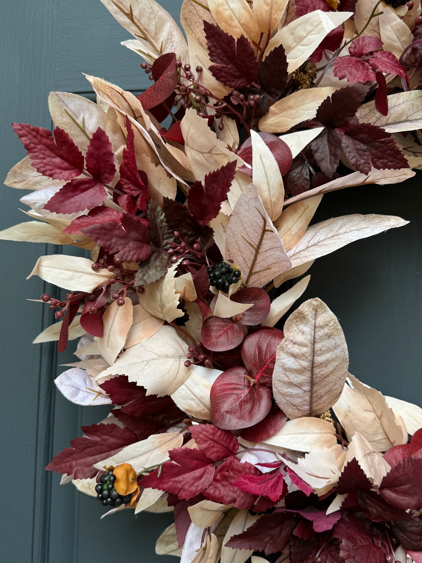 Burgundy & Cream Fall Wreath with Berries