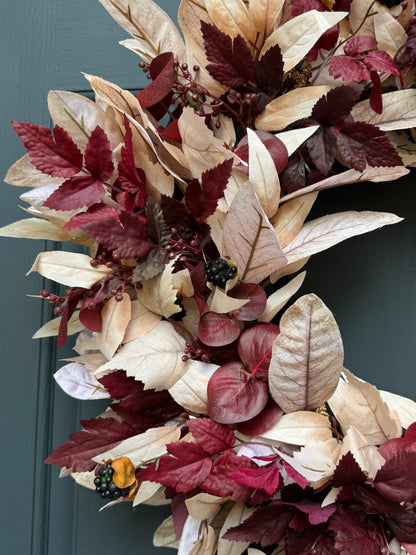Burgundy & Cream Fall Wreath with Berries