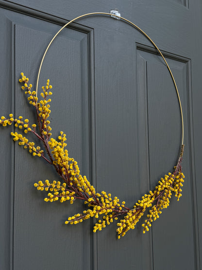 Modern Fall Golden-Yellow Mimosa Hoop Wreath