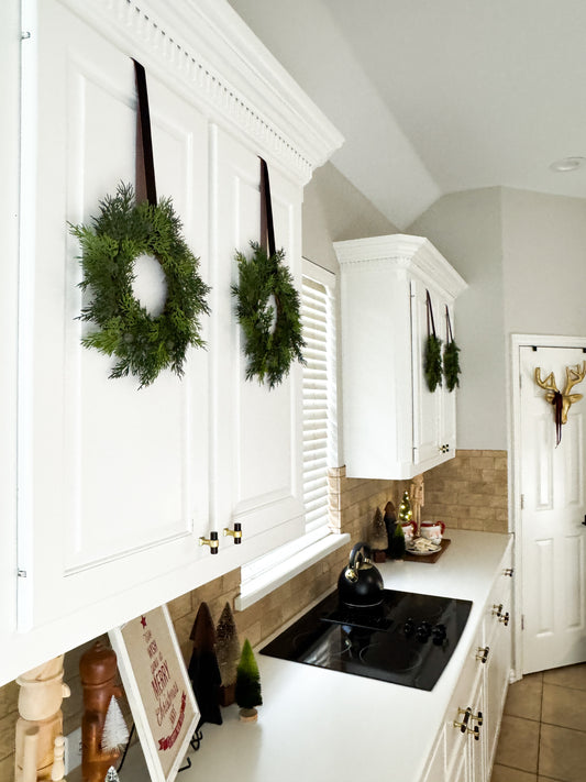 Mini Cedar Christmas Wreath Set with Brown Velvet Ribbon