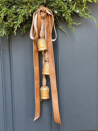 Modern Juniper Christmas Wreath with Hanging Gold Bells