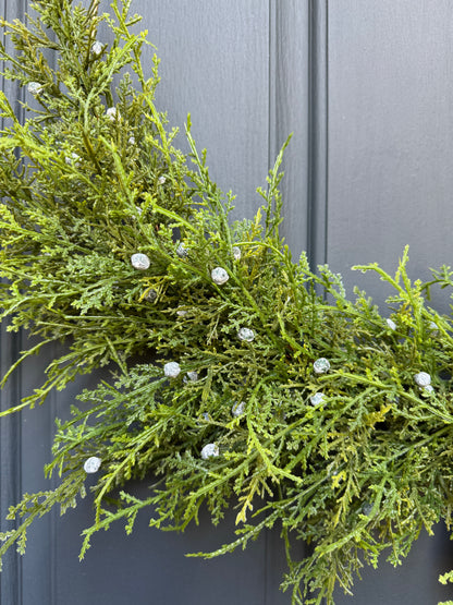 Modern Juniper Christmas Wreath with Hanging Gold Bells