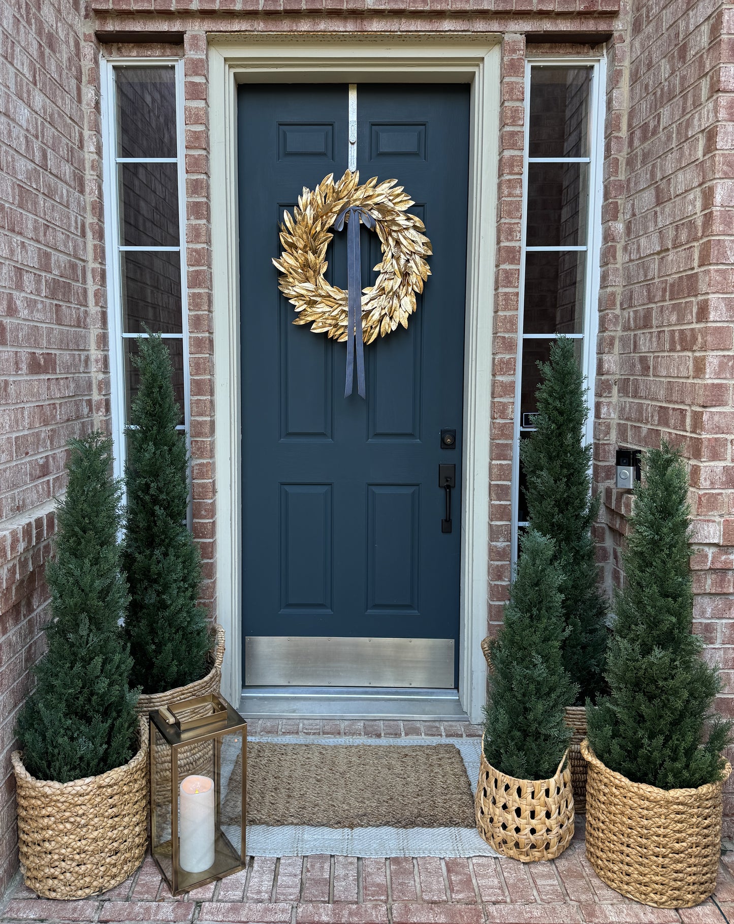 Gold Bay Leaf Christmas Wreath with Ivory Velvet Bow