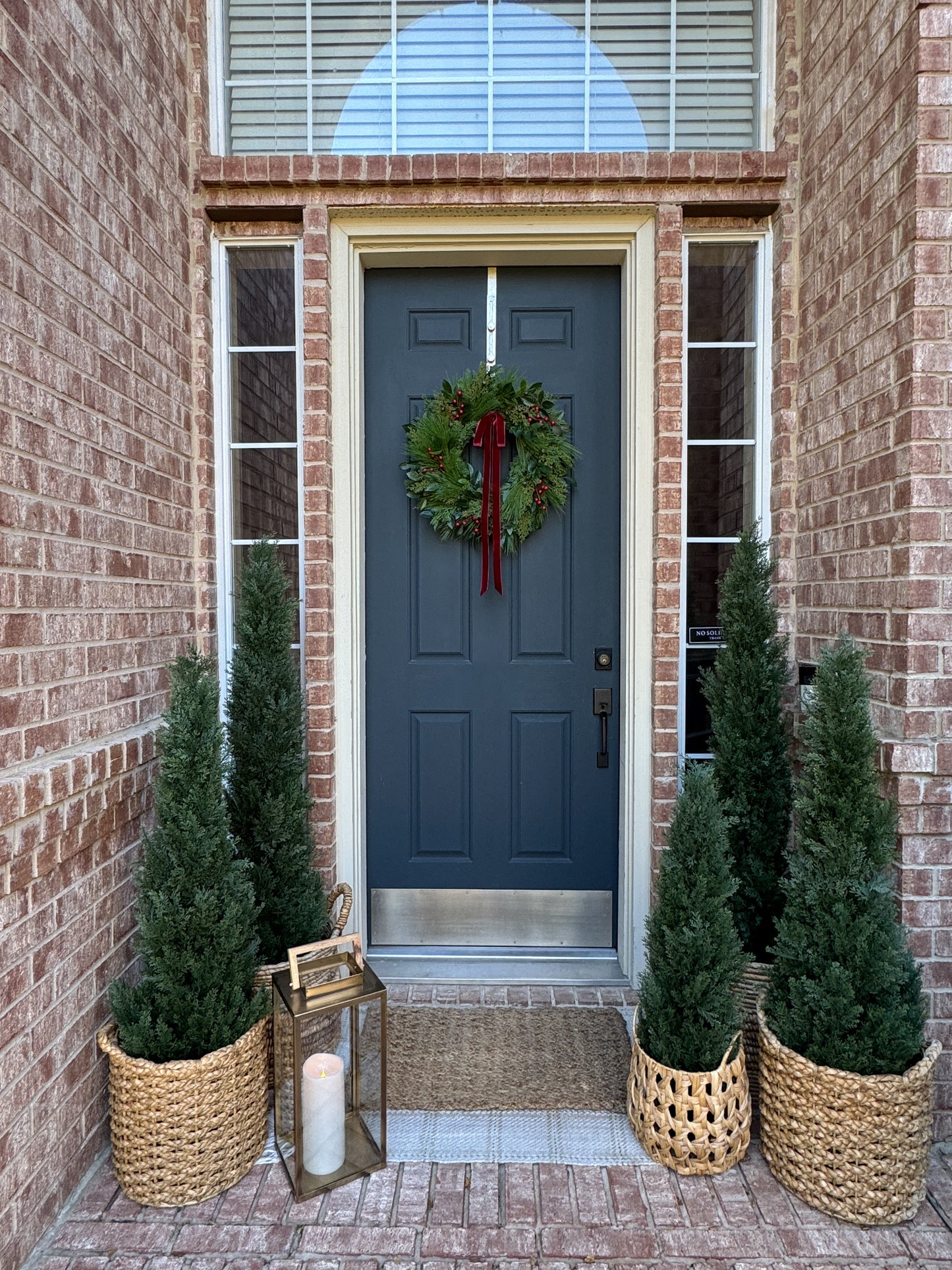 Christmas Greenery & Red Berry Wreath with Red Velvet Ribbon