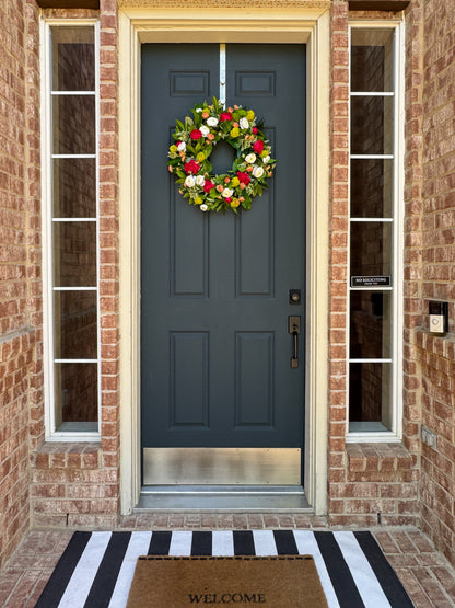 Bright Spring Summer Wreath with Pink Ranunculus and Lush Greenery
