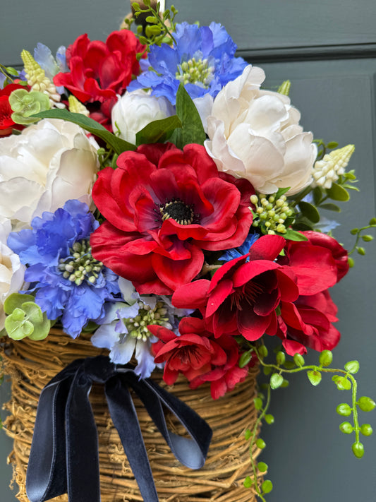 Patriotic Floral Basket Wreath