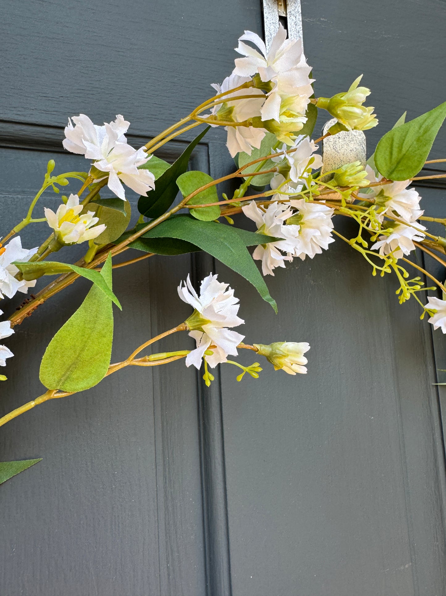 Modern White Floral Spring Hoop Wreath
