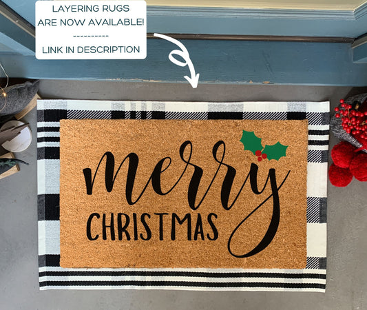 Merry Christmas Holly Doormat