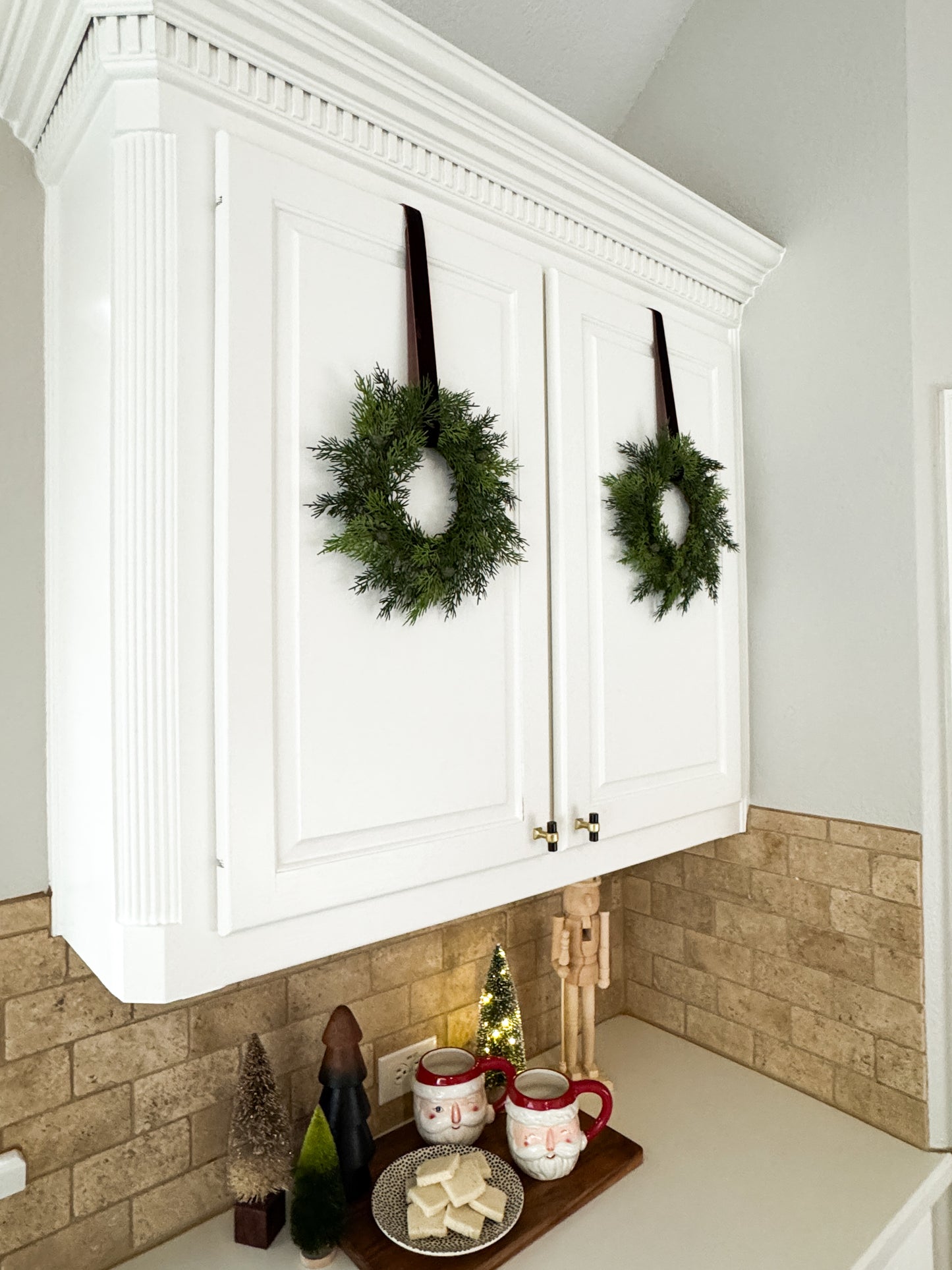 Mini Cedar Christmas Wreath Set with Brown Velvet Ribbon