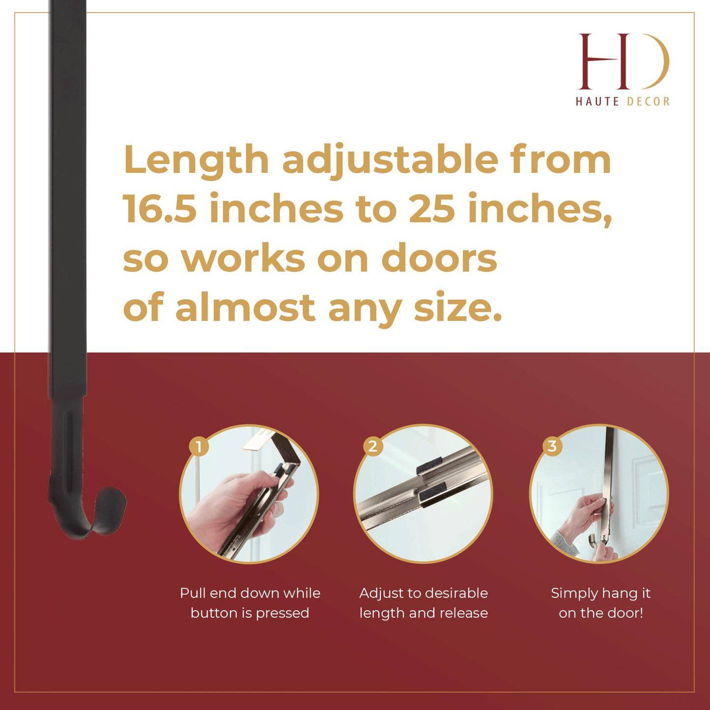 Adjustable Matte Black Metal Wreath Hanger – Modern Front Door Hook