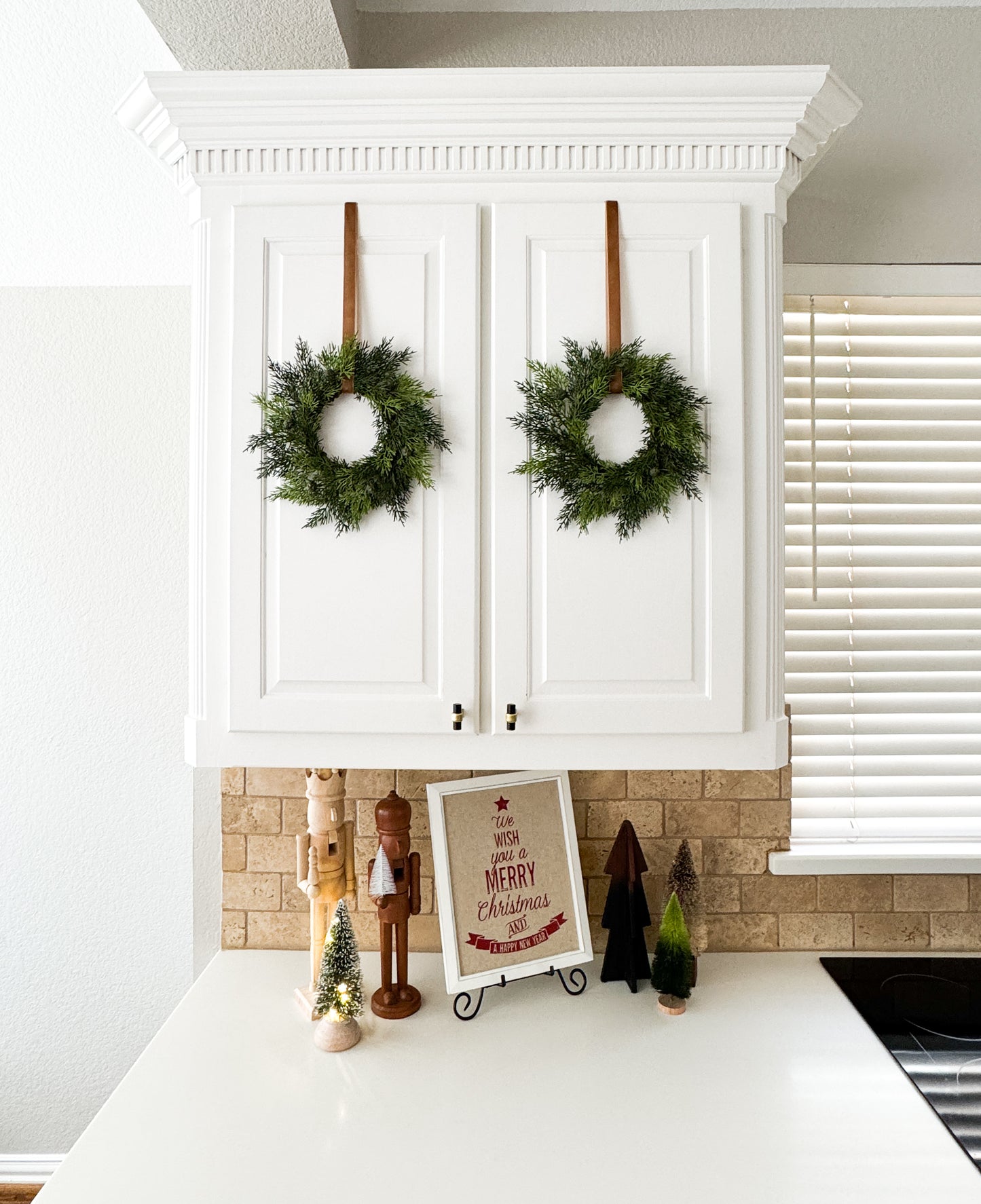 Mini Cedar Christmas Wreath Set with Antique Gold Velvet Ribbon