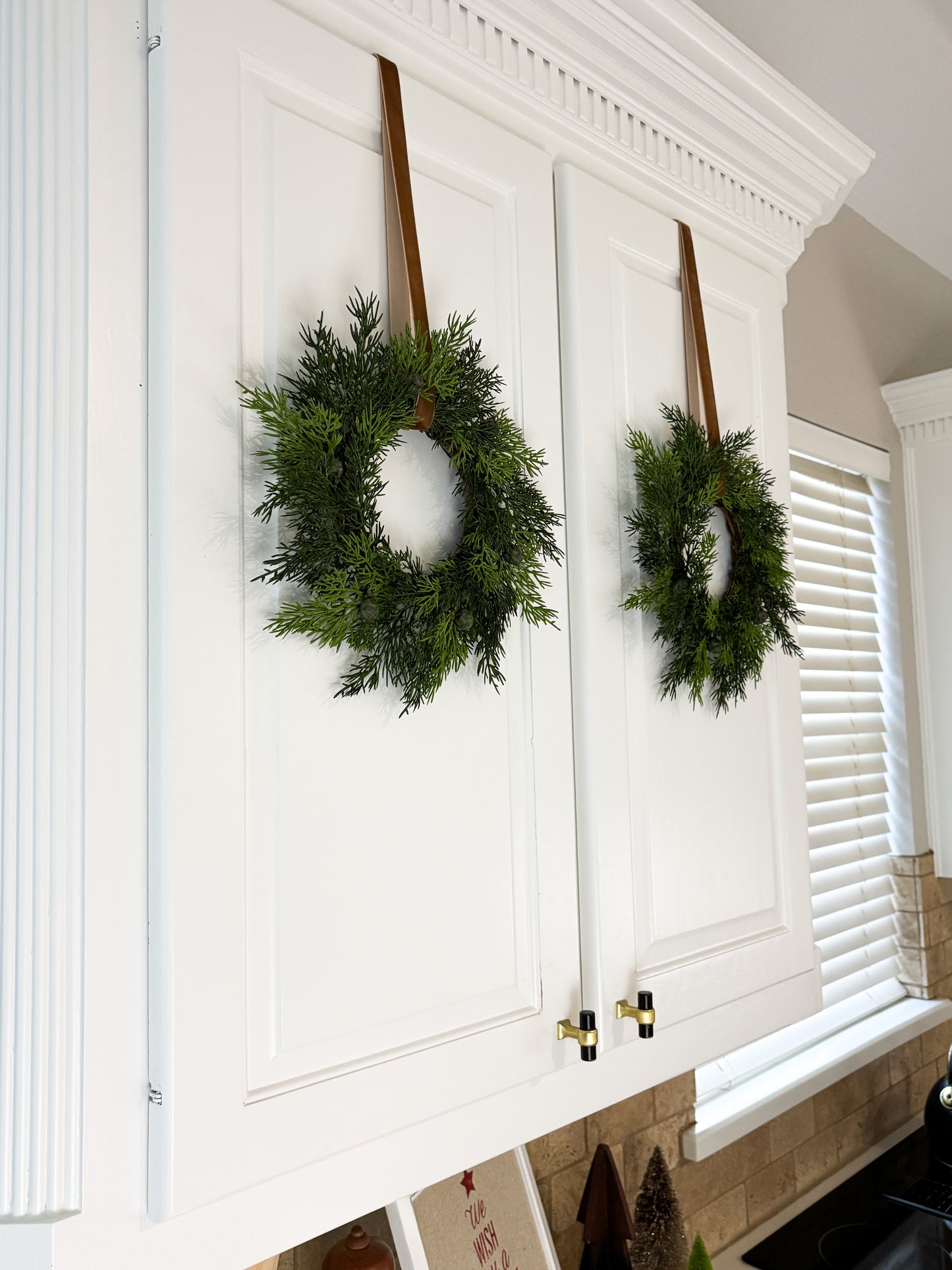 Mini Cedar Christmas Wreath Set with Antique Gold Velvet Ribbon